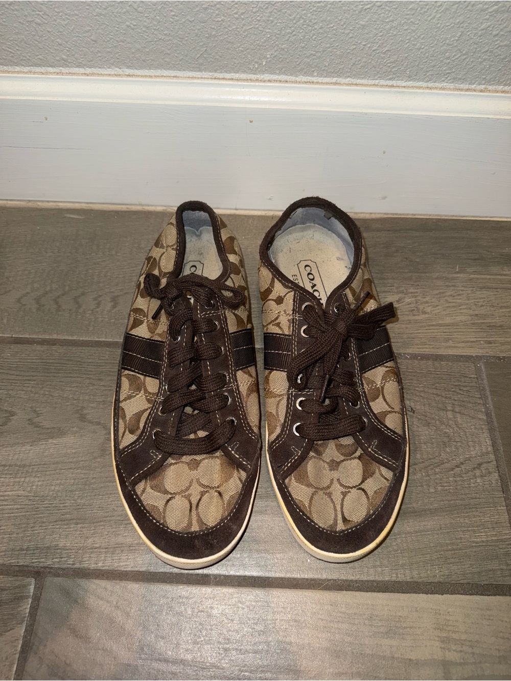 Coach Brown Signature Canvas Sneakers with Dark Brown Trim